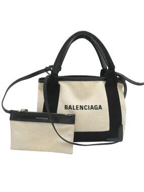 Balenciaga Handbag Leather Canvas Black White
